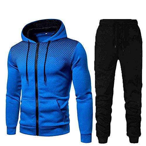 Trimakes - Conjunto de chándal para hombre, sudadera con capucha y pantalón de entrenamiento para hombre, sudadera con cremallera azul L