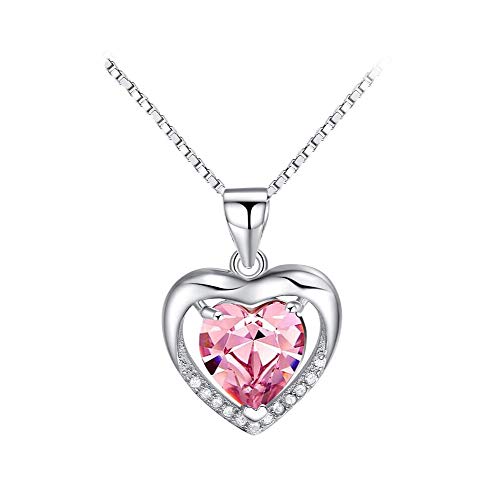 T&T Jewelry Collar con Colgante de corazón de Plata de Ley 925 para el día de San Valentín, joyería de Cristal de circonita Rosa, joyería para Fiesta de Mujer