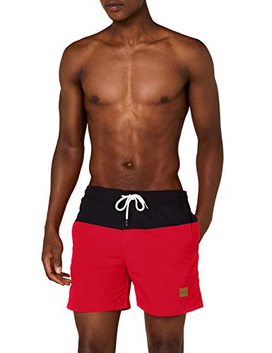 Urban Classics Block Swim Shorts Bañador, Multicolor (Negro/Rojo), Large para Hombre