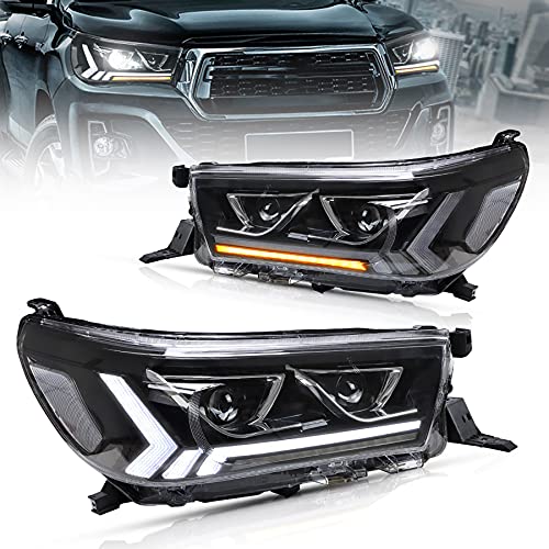 VLAND Faros compatibles para Toy-ota Hilux Vigo Revo Pickup 2016-2020 luces delanteras, con luz de bienvenida dinámica, con señal de giro secuencial, bombillas Hella Projector-Need