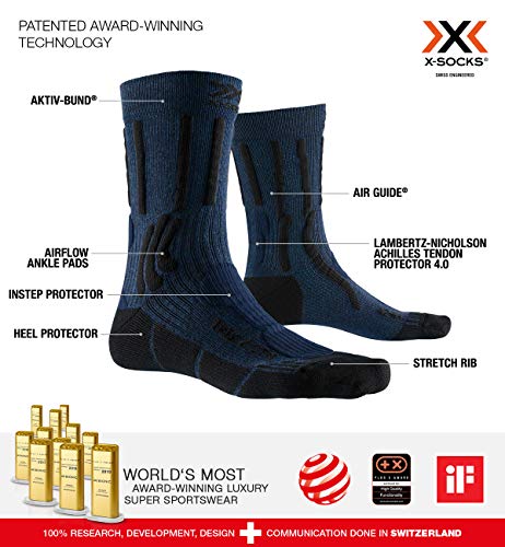 X-Socks Trek X Cotton Socks Calcetines De Senderismo Trekking Hombre Mujer Socks Calcetines, Unisex adulto, Midnight Blue Melange / Opal Black, 35/38