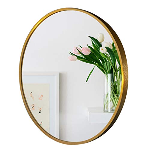 YF-Mirror Espejo de Pared Redondo Grande - Espejo de Pared de Bronce Dorado Cepillado Espejo con Marco de Metal Dormitorio Decorativo Baño Sala de Estar Pasillo 80cm