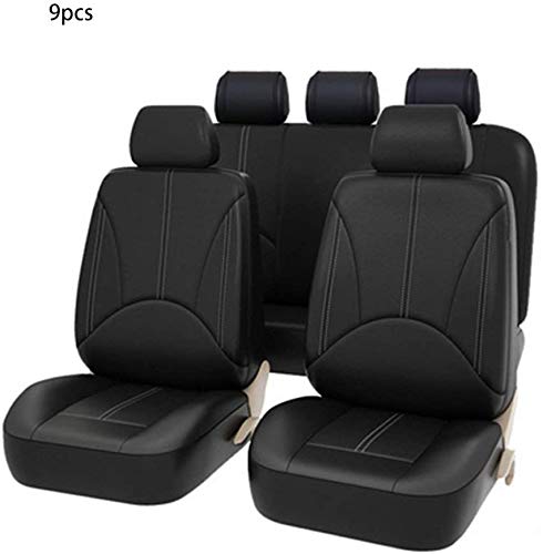 YUJISO Juego de Fundas para Asientos de Coche,Fundas de Asiento Delantero y Trasero de Cuero Artificial Completo de 9 Juegos para Protectores de Asientos de automóviles, Negro