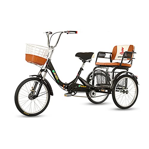 zyy 3 Ruedas Triciclo Triciclo para Adultos con Cesta de 20 Pulgadas Triciclo 110kg Bicicleta de Una Sola Velocidad Bicicleta de Triciclo con Marco de Aleación Negro