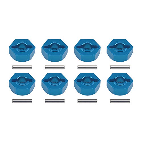 8 adaptadores hexagonales de aleación de aluminio para rueda de coche, color azul, 12 mm, tuercas hexagonales con pasadores ajuste universal para 1/10 RC modelo de repuesto de coche