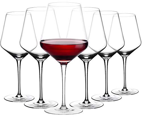 Amisglass Copas de Vino Tinto, Cristalería Copas de Vino Personalizada Juego 6 Piezas en Forma Clásica, Vidrio Transparente sin Plomo Soplado a Mano para Vino Tinto, Vino Blanco, Espumoso - 600 ML