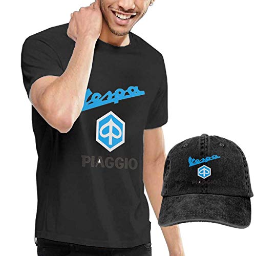 AOCCK Camisetas y Tops Hombre Polos y Camisas, Customized Piaggio Vs Vespa Motorcycles Logo Tshirts with Hats for Men 100% Cotton Short Sleeve Black