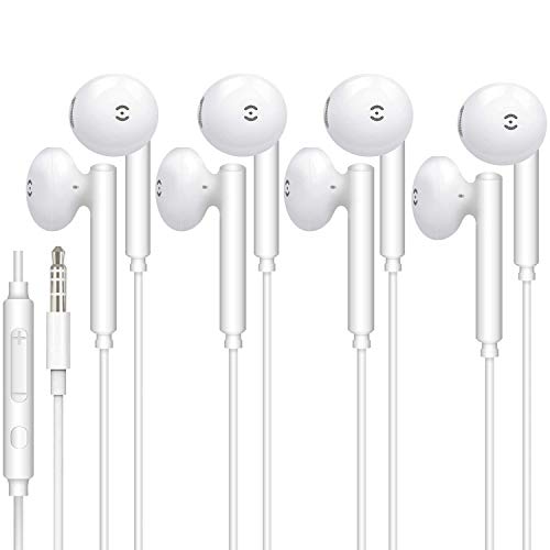 ASENTER 4 Pack Auriculares con Cable Sonido estéreo intrauditivos con Auriculares de 3.5 mm Enchufe Micrófono Control de Volumen Compatible con iPhone Samsung Xiaomi