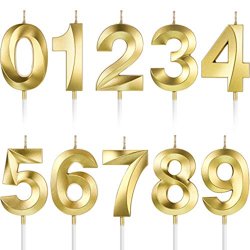 BBTO 10 Piezas Velas Numerales de Pastel Velas de Cumpleaños Número Decoración Topper de Pastel de Número 0-9 con Purpurina para Suministro Celebración de Fiesta Aniversario de Reuniones (Oro)