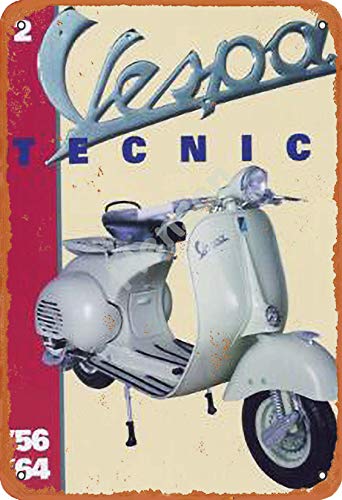 Brandless Vespa Tecnic Motorcycle - Póster de hierro oxidado, decorado con pintura artística antigua, placa de estaño sobre placa de aluminio