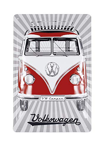 Brisa VW Collection Volkswagen T1 Bus Letrero Placa de Hojalata 20x30cm - Rojo