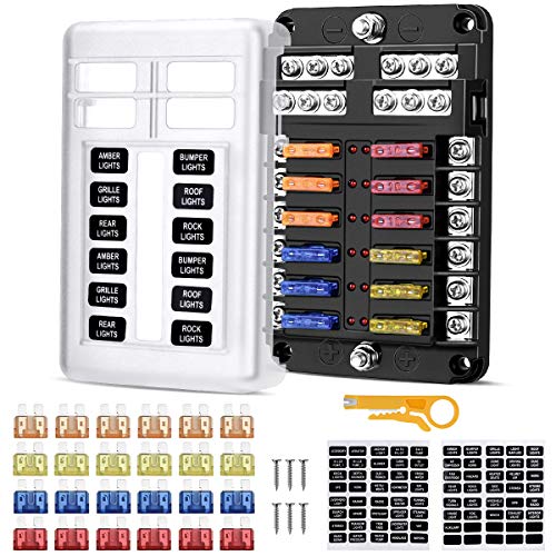 Caja Fusibles 12V, 12 Vías Caja de Fusibles Coche Portafusibles con Lámpara de Alerta LED Kit Bloque de Fusibles Plano ATC/ATO con Bus Negativo para Coche, Barco, Marino, Triciclo, Furgoneta, SUV Caja Fusibles 12V, 12 Vías Caja de Fusibles Coche Portafusibles con Lámpara de Alerta LED Kit Bloque de Fusibles Plano ATC/ATO con Bus Negativo para Coche, Barco, Marino, Triciclo, Furgoneta, SUV