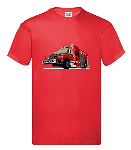 Camiseta - Diseño de vehículo de bomberos, llamada de emergencia, alarma - Camiseta unisex para niños rojo 164 cm