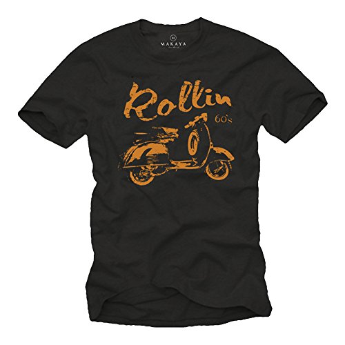 Camiseta Negra con Manga Corta para Hombre - Scooter Rollin 60s Talla XL