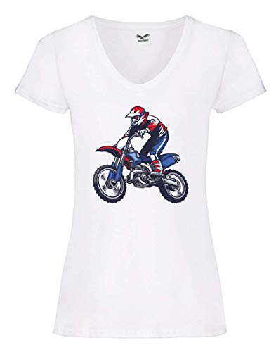 Camiseta V – Motocross Moto Trick Endo – Camiseta para Mujer y Mujer con Cuello en V Blanco XL