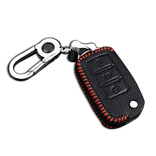 Carcasa Cuero para Llave Volkswagen 3 Botones Llave Control Remoto Plegable línea roja con Llaveros 1 PC Modelo A Carcasa Cuero para Llave Volkswagen 3 Botones Llave Control Remoto Plegable línea roja con Llaveros 1 PC Modelo A