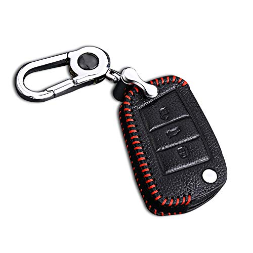 Carcasa Cuero para Llave Volkswagen 3 Botones Llave Control Remoto Plegable línea roja con Llaveros 1 PC Modelo B Carcasa Cuero para Llave Volkswagen 3 Botones Llave Control Remoto Plegable línea roja con Llaveros 1 PC Modelo B