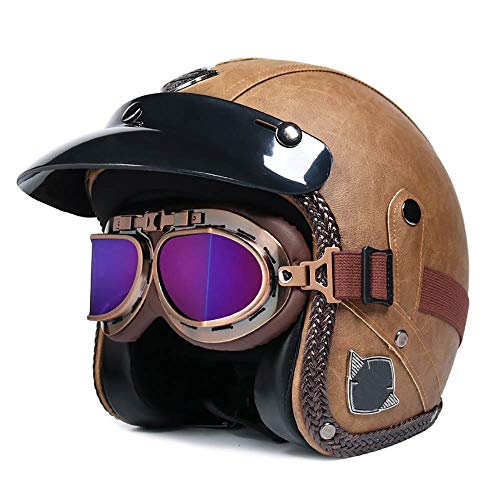 Cascos de Moto de Cara Abierta, Adulto Estilo Vintage Ruta 3/4 Casco Harley Certificación D.O.T Medio Casco de Moto Harley Visera Casco de Motocicleta para Adultos Hombres Mujeres