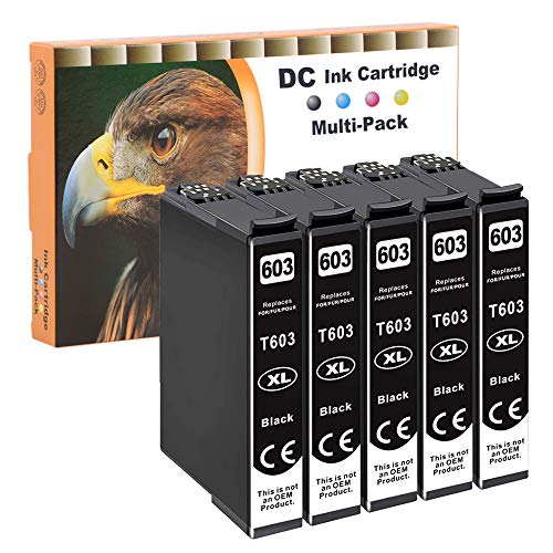 D&C 5 Negro cartuchos de tinta compatibles con Epson 603 XL para Epson WorkForce WF-2810 DWF WF-2830 DWF WF-2835 DWF WF-2850 DWF Epson Expression Home XP-2100 Series XP-2105 XP-3100 XP-3105 XP-4105