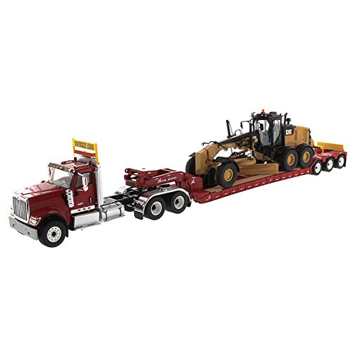 Diecast Masters International HX520 Tandem Tractor with XL120 HDG Trailer (Red) and Cat 12M3 Motor Grader