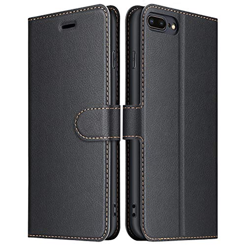 ELESNOW Funda iPhone 7 Plus, Funda iPhone 8 Plus, Cuero Premium Flip Folio Carcasa Case para Apple iPhone 7 Plus/iPhone 8 Plus (Negro)