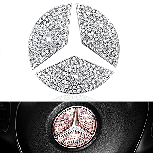 Emblema de Purpurina para Volante de Mercedes Benz, BKJJ Pegatinas Decorativas para Volante de Coche para Mercedes-Benz, Con Cristales de Estrás, para El Logotipo Del Volante Del Coche (48mm)