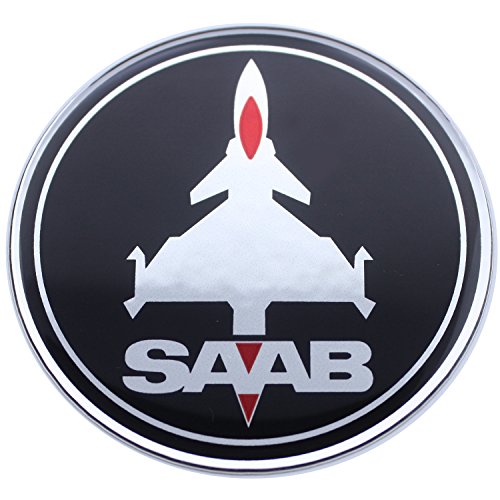 Emblema para volante de avión JET SAAB, 32 mm, color negro y rojo cromado, adhesivo 3D, parte trasera 9-3