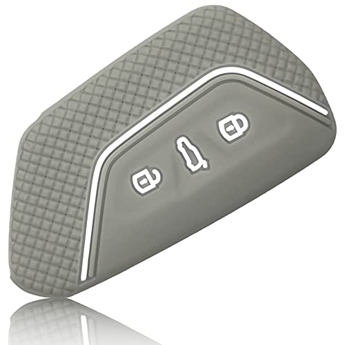 FoilsAndMore Funda Compatible con VW Golf 8 Llave de Coche con 3 Botones Skoda Seat - Silicona Cubierta Protectora Cover Caso Clave in Gri Blanco