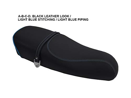Funda de Asiento para Piaggio Vespa PX 200 Negro-Costura Azul