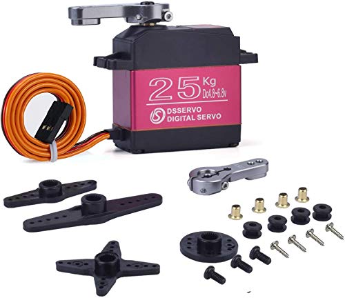 GLOBACT 25 kg 180° Digital Servo Engranaje de metal de alta velocidad resistente al agua para Crawler, camiones y robots a escala 1/8 y 1/10. 1 pieza 25T brazo servido de metal ajustable que no daña GLOBACT 25 kg 180° Digital Servo Engranaje de metal de alta velocidad resistente al agua para Crawler, camiones y robots a escala 1/8 y 1/10. 1 pieza 25T brazo servido de metal ajustable que no daña