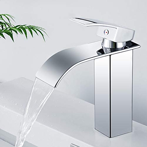 Grifo Lavabo Cascada, Grifo Baño de Latón con Agua Fría y Caliente Disponible, Mezclador Monomando Lavabo con Gran Salida de Agua, Grifo Monomando Lavabo Estilo de Moderno Grifo Lavabo Cascada, Grifo Baño de Latón con Agua Fría y Caliente Disponible, Mezclador Monomando Lavabo con Gran Salida de Agua, Grifo Monomando Lavabo Estilo de Moderno