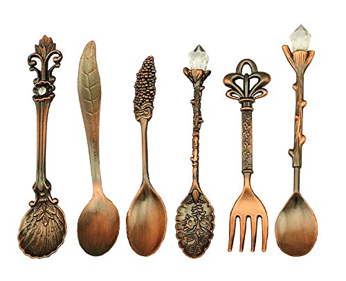 HENGRUI Cuchara Pequeña Creativa Serie de Vajilla de Palacio Retro,Un Juego de 6 Piezas para cocinas, condimentos y Especias, Cobre Rojo HENGRUI Cuchara Pequeña Creativa Serie de Vajilla de Palacio Retro,Un Juego de 6 Piezas para cocinas, condimentos y Especias, Cobre Rojo