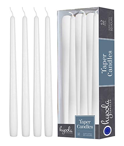 Hyoola 12 Pack Tall Taper Candles - 12 Inch White Dripless, Unscented Dinner Candle - Paraffin Wax with Cotton Wicks - 10 Hour Burn Time