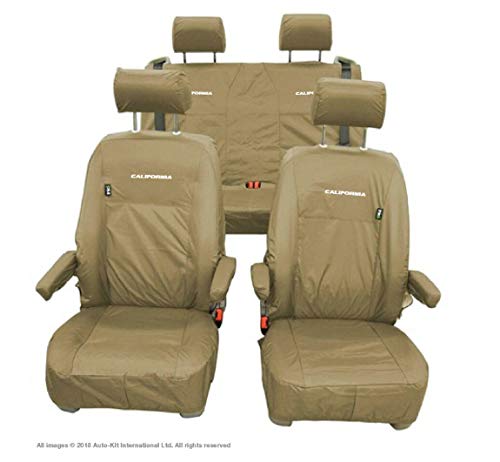 Inka Corp. Fundas de asiento impermeables con bordado – para Volkswagen VW California Ocean T6.1, T6 y T5 delantero y trasero Beige Sand MY 2014 en adelante