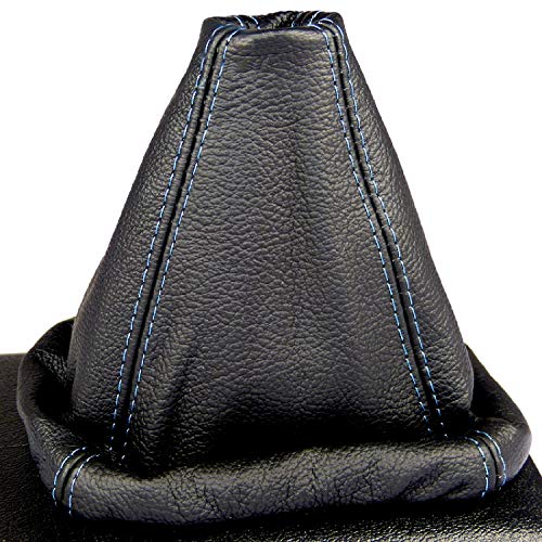 Intersale L&P A0027 Funda Saco Cuero Piel Genuina Negro con Costura Azul de Palanca de Cambios Cambio Velocidad velocidades Marchas Saco de conmutación