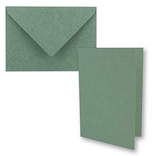 Juego de 25 tarjetas plegables vintage de papel de estraza – eucalipto (verde) – con sobres DIN B6 – 12 x 16,9 cm – Tarjetas plegables en blanco reciclables – Gustav Neuser