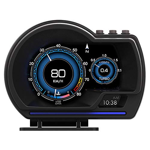 KAOLALI Universal Auto HUD OBD+GPS Sistema Dual inteligente Encabezar Pantalla con Velocímetro de Navegación, Advertencia de Exceso de Velocidad, Sistema de Alarma de Temperatura del Agua y del Aceite