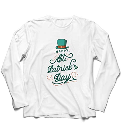 lepni.me Camiseta de Manga Larga para Hombre Feliz día de San Patricio Duende irlandés Divertido Lleva (Small Blanco Multicolor)