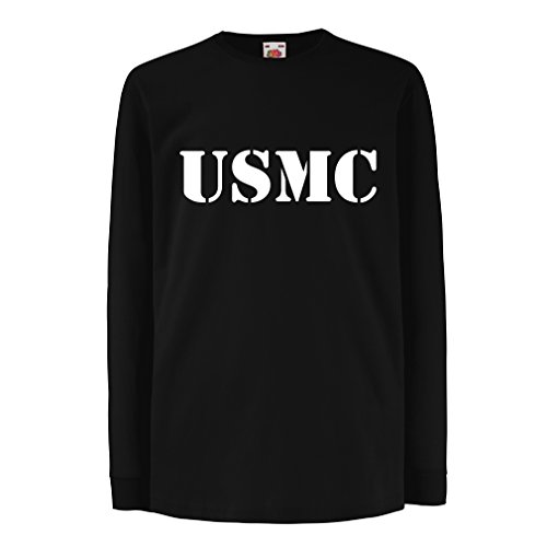 lepni.me Camiseta para Niño/Niña Emblema del USMC, Cuerpo de Marines, Logotipo de los Marines, Fuerzas Armadas de la Marina de los EE.UU. (9-11 Years Negro Blanco)