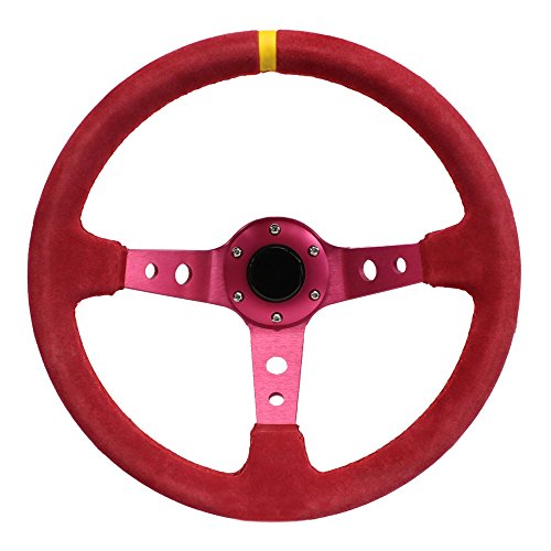 MODAUTO Volante Deportivo Universal, Desplazado, de Piel Vuelta, Diámetro 350mm, Modelo G003, Rosa