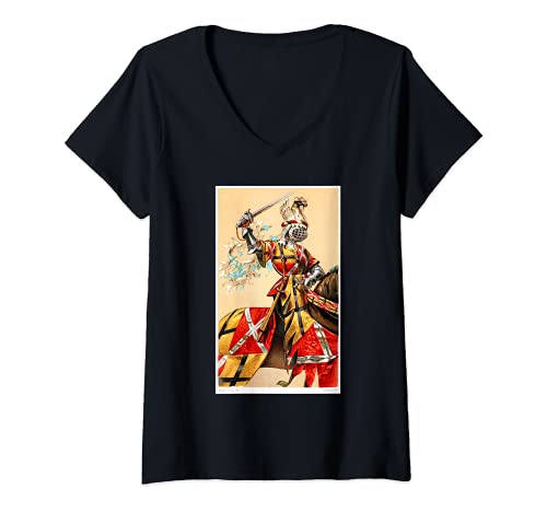 Mujer Torneo de justas de soldados franceses del siglo XV. Camiseta Cuello V