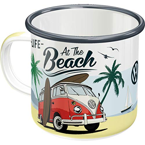 Nostalgic-Art 43218 - Taza esmaltada retro Volkswagen Bulli T1 - Beach - Idea de regalo para los fans de VW Bus - Taza de camping, 360 ml, diseño vintage