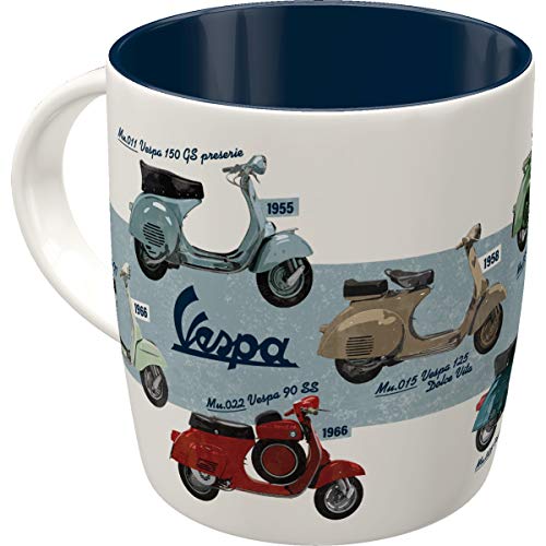 Nostalgic-Art Taza de café retro, Vespa – Model Chart – Idea de regalo para los aficionados a las scooters, Diseño vintage, cerámica, 330 ml