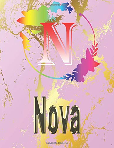 Nova: Personalized Name Sketchbook.Monogram Initial Letter N Journal. Nova Cute Sketchbook on Pink Marble Cover , Blank Paper 8.5 x 11 ,Great For Drawing, Sketching, Crayon Coloring and colored pencil