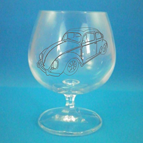 Pair of Bohemia Crystal Brandy Glasses With Volkswagen Beetle Design with presentation box