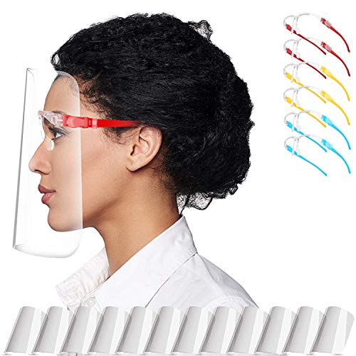 Pantalla Protección Facial Transparente para Adultos y Estudiantes, Visera Protectora Face_Shield_Visor(con 12 viseras reemplazables y 6 monturas de gafas reutilizables)