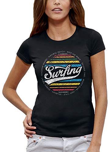 PIXEL EVOLUTION Camiseta Surfing Mujer - tamaño 3/L - Negro