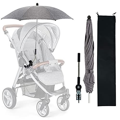 Sombrilla Universal Carrito de Bebé, Sombrilla Carrito Bebe, Sombrilla Sombrilla Universal, con Soporte para Tubos Redondos y Ovalados para Sombrilla Cochecito y Silla de Paseo Bebé, 75cm Diámetro