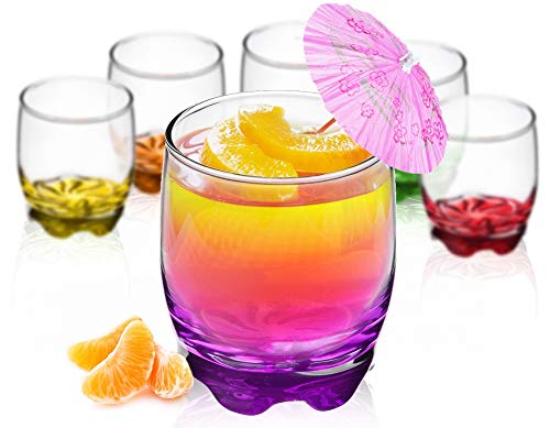 Vasos de cristal de 250 ml, juego de 6 unidades, base colorida, vasos de agua, zumo, whisky, vasos pequeños Vasos de cristal de 250 ml, juego de 6 unidades, base colorida, vasos de agua, zumo, whisky, vasos pequeños