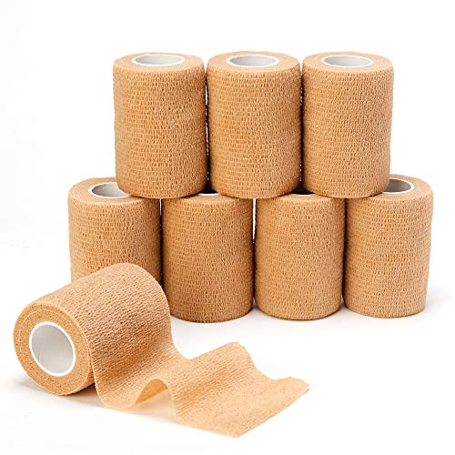 Venda Autoadhesiva (7.5cm X4.5m), 8 rollos de Vendas Elásticas Adhesivas Sanitarias para Primero Auxilios, Deportes, Muñeca y Tobillo (7.5cm, Beige)